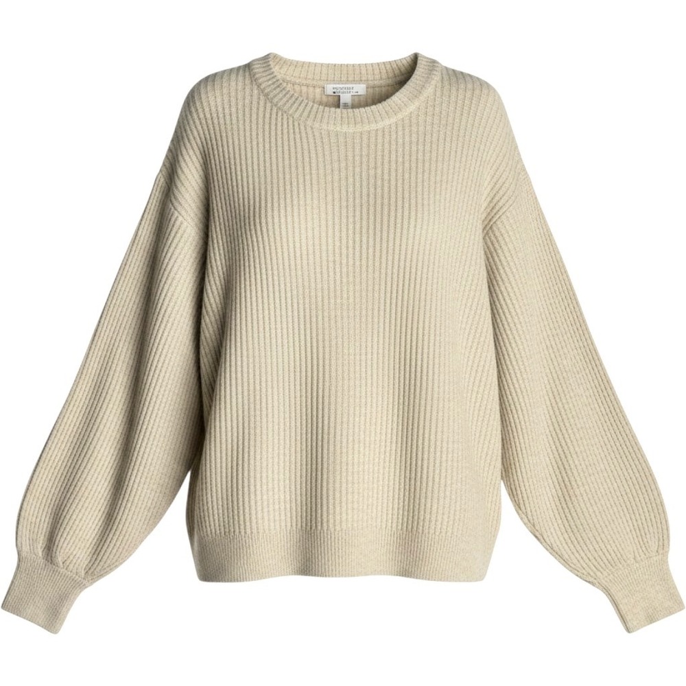 Market Spruce Balloon Sleeve Sweater Women L Sustainable Oatmeal Ribbed Knit Eco